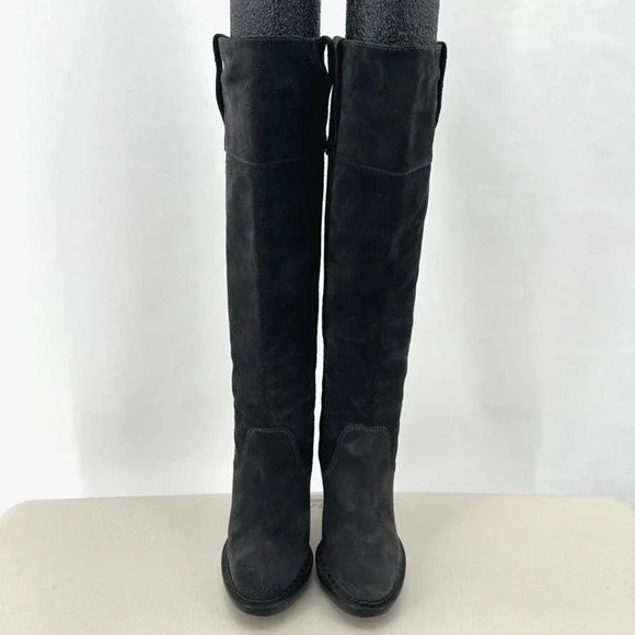 Michael Kors Knee High Boots Womens 5.5 Gray Suede Leather Old Money Luxury - Picture 2 of 7